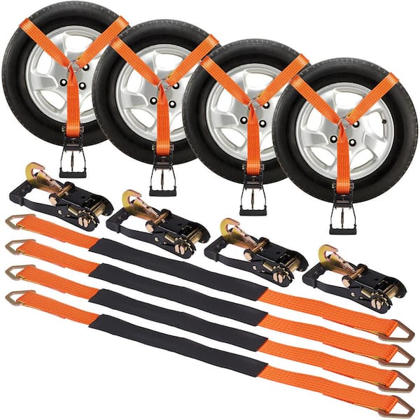 Ratchet Tie Down Straps Kit, 2 in. x 120 in. Tire Straps, 5512 LBS. Working Load, 11023 lbs. Breaking Strength