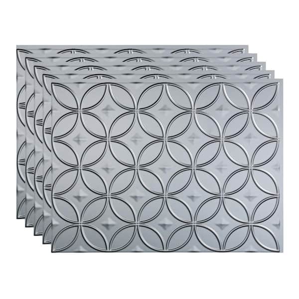 18.25 in. x 24.25 in. Rings Vinyl Backsplash Panel in Argent Silver (5-Pack)
