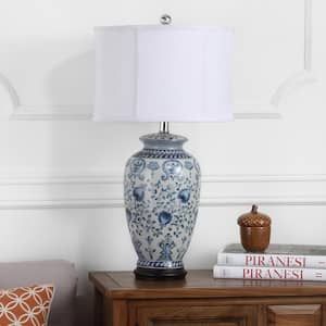 Paige 29 in. Antique Blue/White Ceramic Table Lamp with White Shade