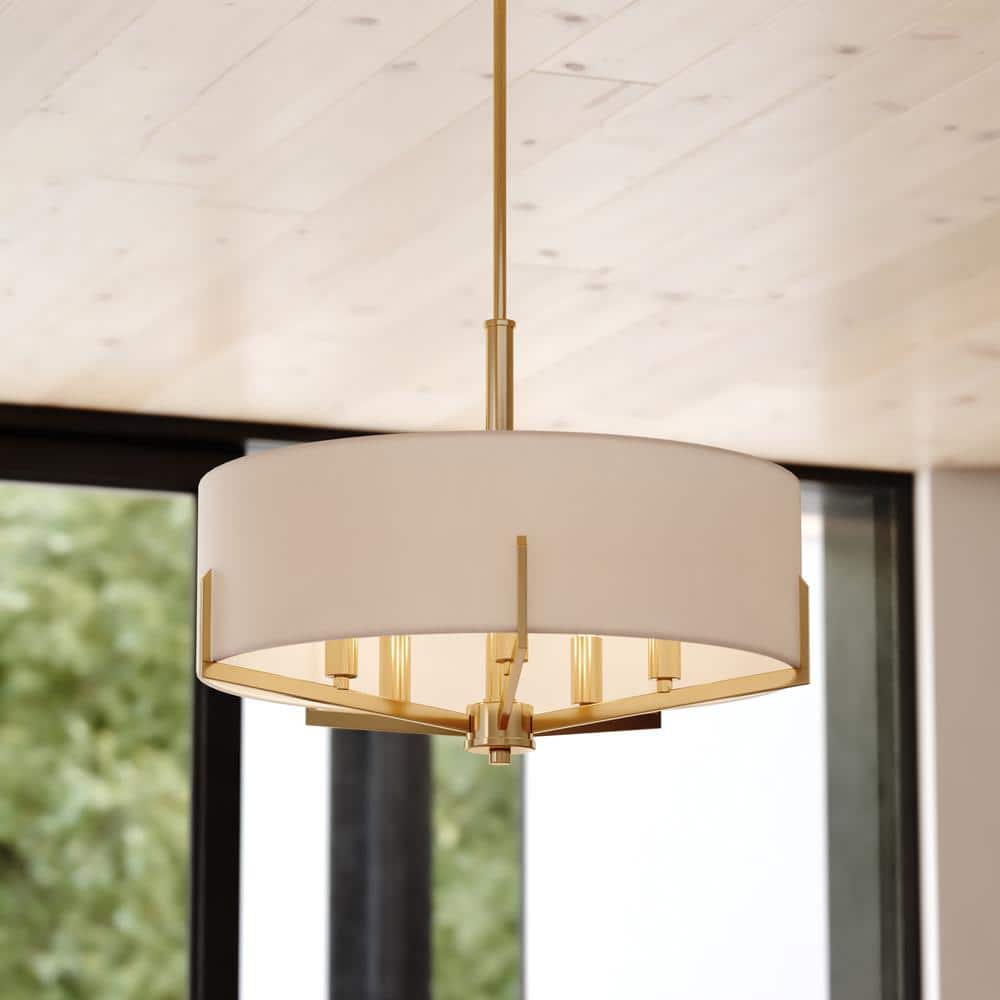 Surrey 5-Light Natural Brass Mid-Century Modern Chandelier White Fabric Drum Shade price history on PriceWatchPro