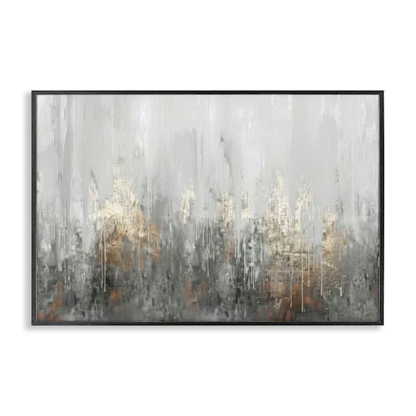 Grey Silver Abstract Drip by LSR Design Studio Black Framed Abstract Giclee Art Print 12 in. x 18 in.