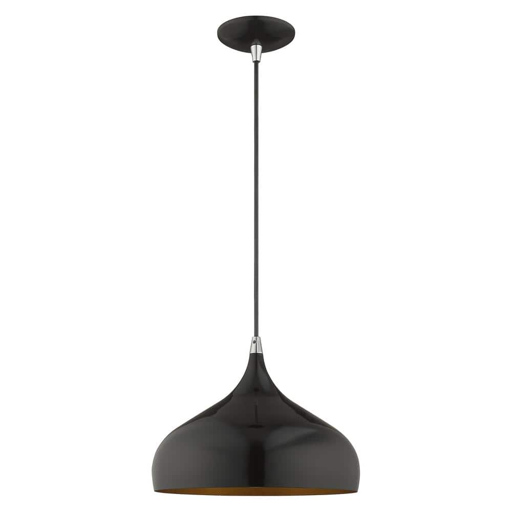 Sleek Shiny Black Mini Pendant with Gold Interior Finish