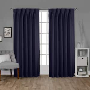 Peacoat Blue Sateen Solid 30 in. W x 84 in. L Noise Cancelling Thermal Pinch Pleat Blackout Curtain (Set of 2)