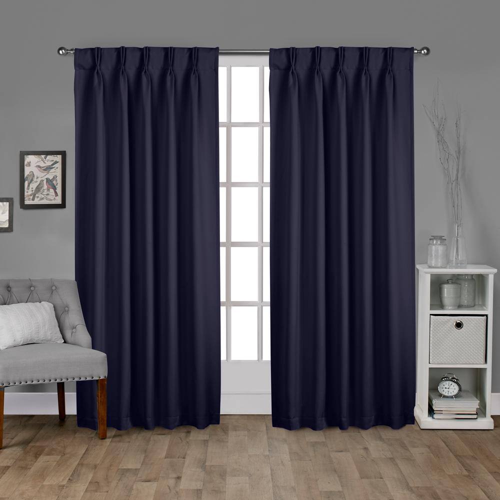 Exclusive Home Curtains Sateen Peacoatblue Solid 30 In W X 84 In L Pinch Pleat Top Blackout Curtain Panel Set Of 2 Eh8243 07 2 84p The Home Depot