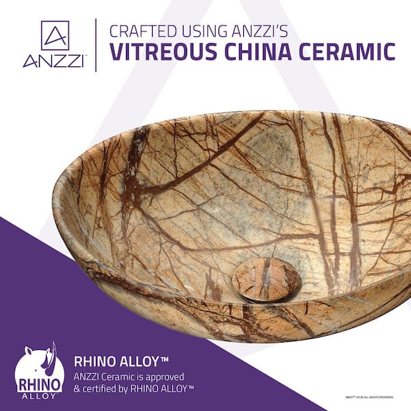 ANZZI Sona Series Oval Ceramic Vessel Sink in Marbled Adobe LS