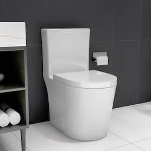 12 inch 1-Piece 0.8/1.6 GPF Dual Flush Short Depth Toilet in White Seat Included (White Button)