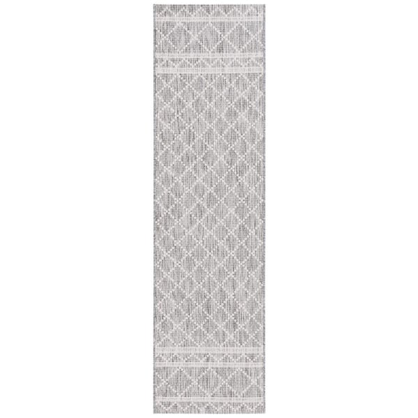 SAFAVIEH Courtyard Light Gray/Dark Gray 2 ft. x 8 ft. Diamond Border Indoor/Outdoor Runner Rug