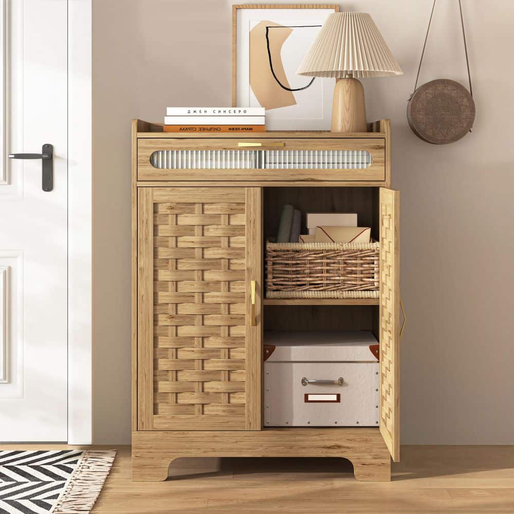 Natural Wood 41.33 in. H Multi Scene Large Capacity Bamboo Freestanding Storage Cabinet for Bathroom Living Room Kitchen