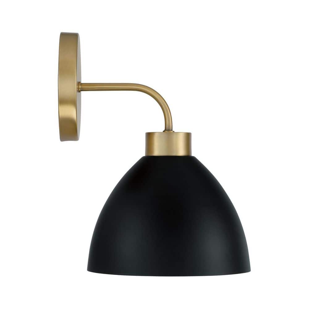 Ross Aged Brass and Black Metal Sconce with White Interior