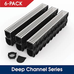 Storm Drain Series 5 in. W x 5.25 in. D x 39.4 in. L Channel Drain Kit with Galvanized Grate (6-Pack)
