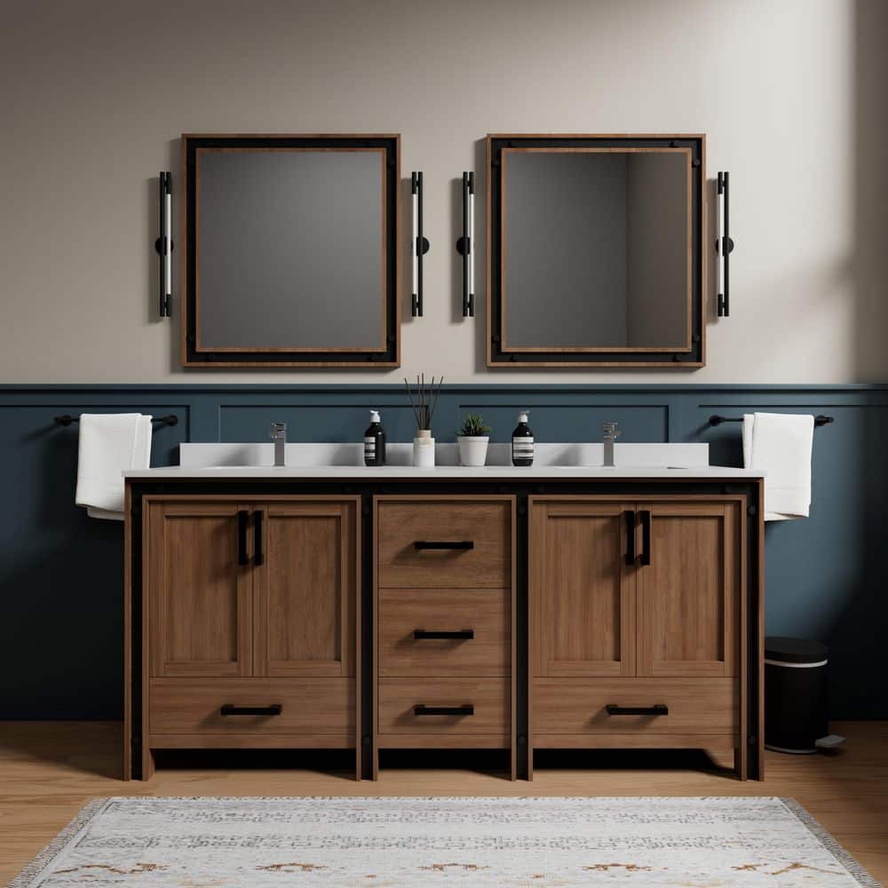 Ziva 72 in W x 22 in D Rustic Barnwood Double Bath Vanity, White Quartz Top and Faucet Set price history on PriceWatchPro