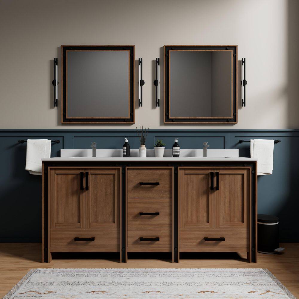 Ziva 72 in W x 22 in D Rustic Barnwood Double Bath Vanity, Cultured Marble Top and 30 in Mirrors price history on PriceWatchPro