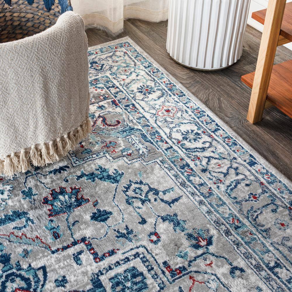 Modern Persian Medallion Light Grey/Blue Synthetic Area Rug