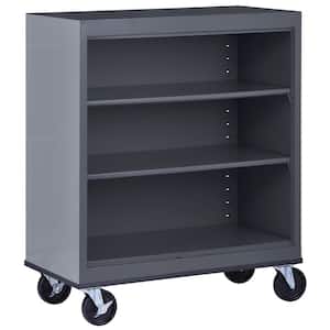 Mobile Bookcase Series 42 in. Tall Charcoal Metal 3-Shelves Standard Bookcase With Casters