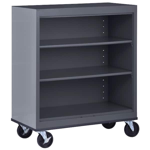 Sandusky Mobile Bookcase Series 42 in. Tall Charcoal Metal 3-Shelves Standard Bookcase With Casters