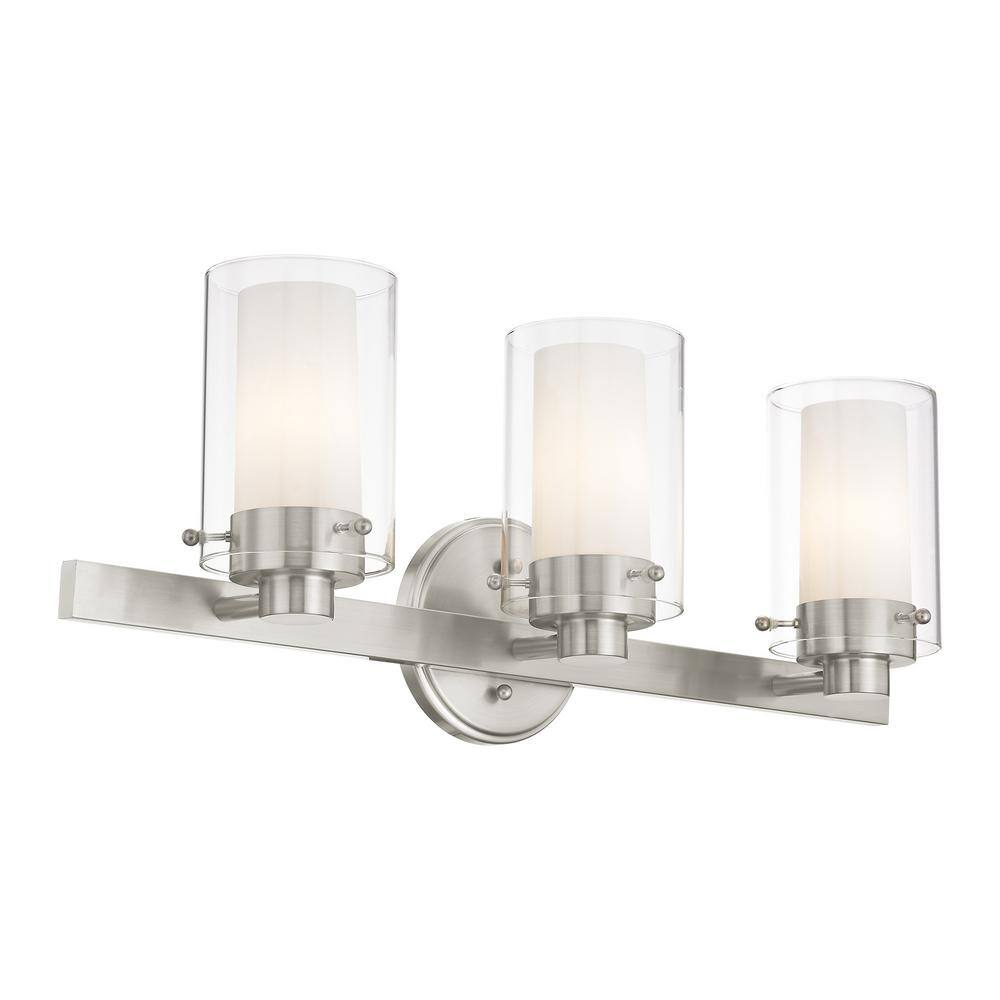 Manhattan 3-Light Brushed Nickel Vanity Fixture with Opal Glass