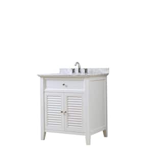 Shutter 32 in. Vanity in White with Marble Vanity Top in White Carrara with White Basin