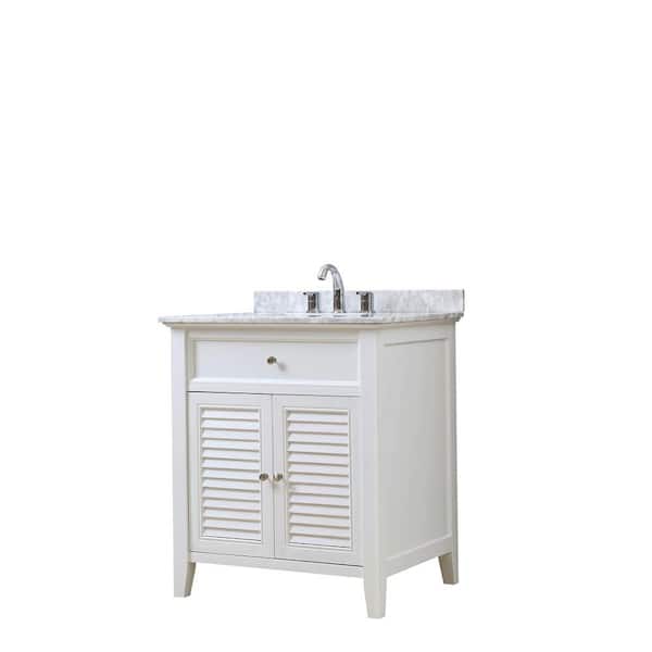 Direct vanity sink Shutter 32 in. Vanity in White with Marble Vanity Top in White Carrara with White Basin