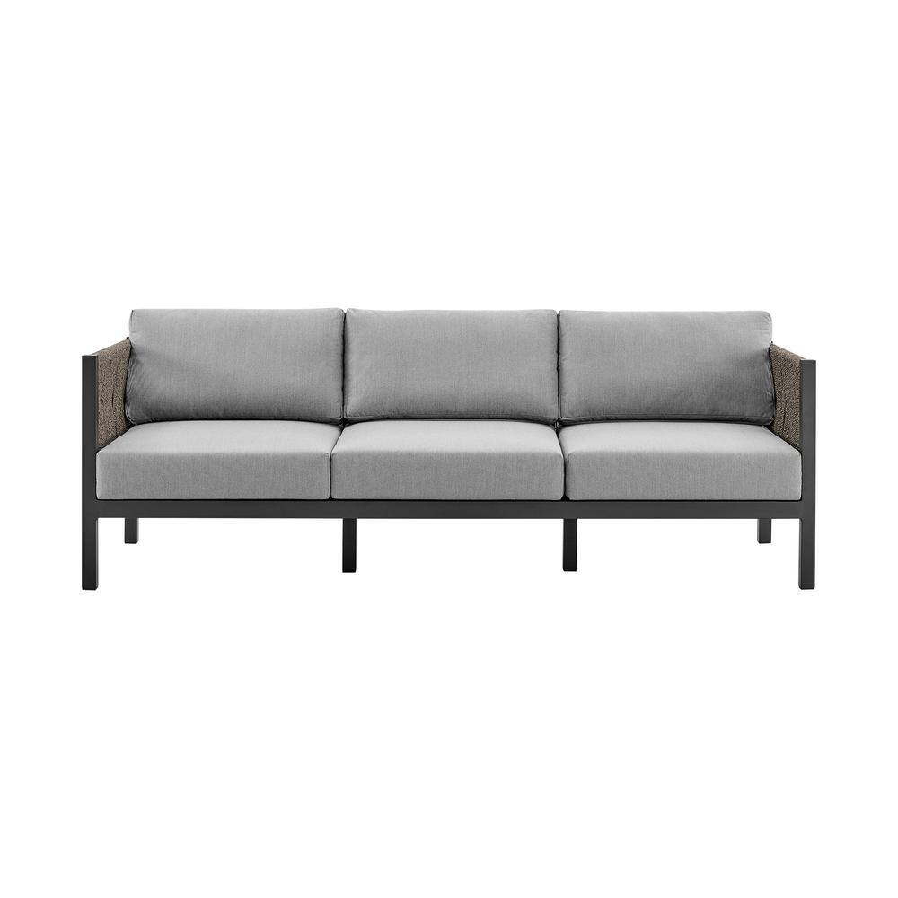 Cuffay 4-Piece Black Aluminum and Rope Patio Set with Gray Cushions