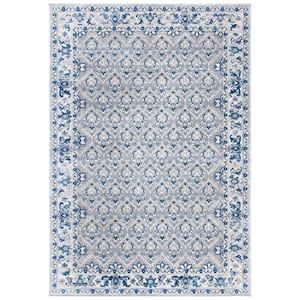 Brentwood Gray/Blue 5 ft. x 8 ft. Border Multi-Floral Geometric Area Rug