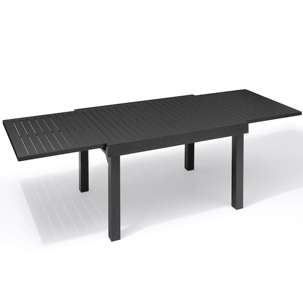 42.1-84 in. Black Aluminum Expandable Outdoor Dining Table Rectangle Patio Dining Table with Extension for 6-8 person