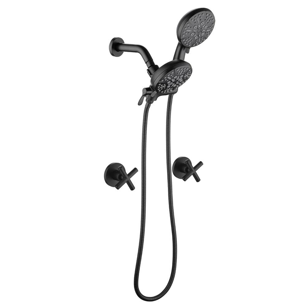 Matte Black Wall Mounted Dual Shower Head System with Handheld