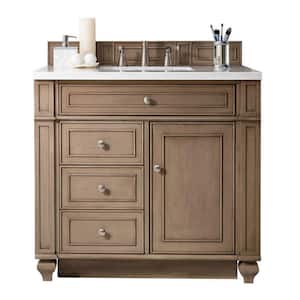 Bristol 36 in. W x 23.5 in. D x 34 in. H Single Bath Vanity in Whitewashed Walnut with Solid Surface Top in Arctic Fall