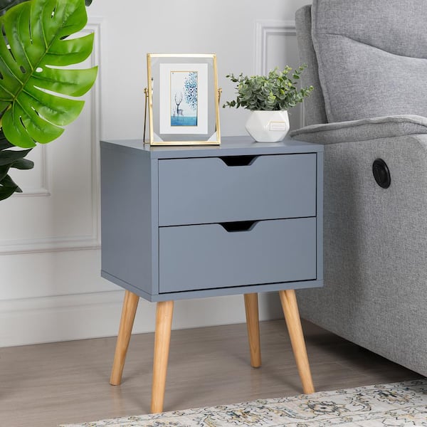 Unbranded 2-Drawer Gray End Side Table Nightstand 16 in. W x 13 in. D x 22 in. H (Set of 2)