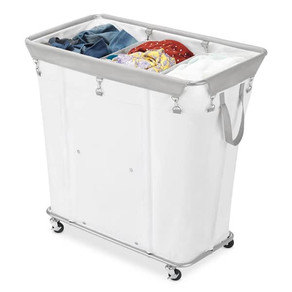 3-Section Commercial Laundry Sorter with Mesh Bags, White