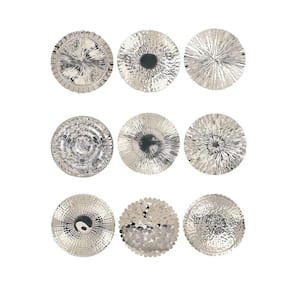 Stainless Steel Silver Plate Wall Decor with Hammered Design (Set of 9)