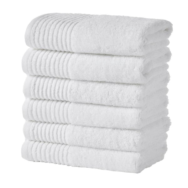 FRESHFOLDS White Featherspun Cotton Ultra Soft 6-Pack Hand Towel Set