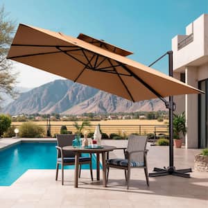 Double Top 11.5 ft. x 11.5 ft. Aluminum Heavy-Duty 360° Rotation Outdoor Offset Cantilever Patio Umbrella in Tan