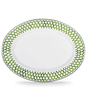 Green Scallops 12 in. x 16 in. Enamelware Oval Platter