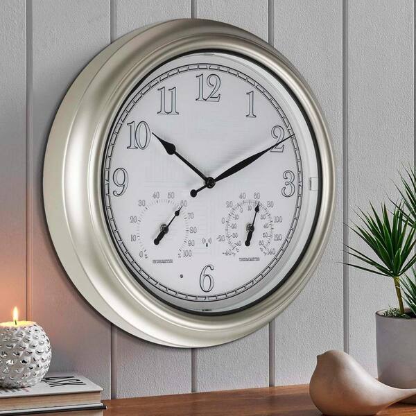 Phewnyzo 18 in. Silver/Gold Outdoor Atomic Wall Clock with