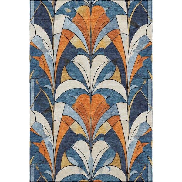 Mayfield Premium Machine Washable Abstract AMF2174 Blue 3 ft. x 4 ft. Area Rug