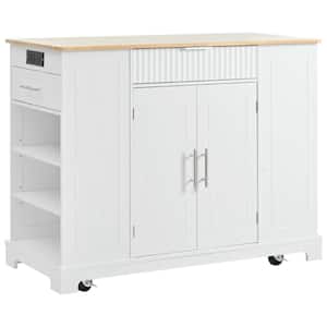 White Wood 48.5 in. Kitchen Island with 3-Drawers and 3-Open Side Racks for 10 Gal. Garbage Bin