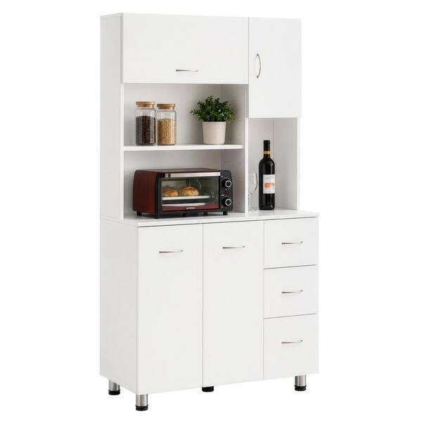 White Kitchen Pantry Storage Cabinet with Doors and Shelves
