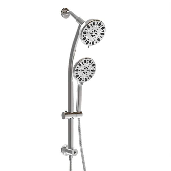Unbranded Single Handle 7-Spray 2 ShowerHeads Shower Faucet 1.8 GPM with Pressure Balance and Adjustable Slide Bar in Chrome