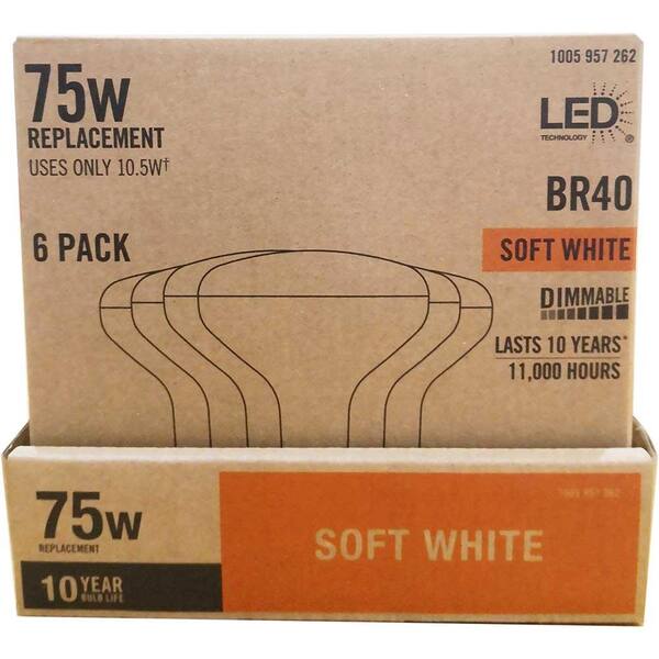Unbranded - 75-Watt Equivalent BR40 CEC Dimmable LED Light Bulb Soft White (6-Pack)