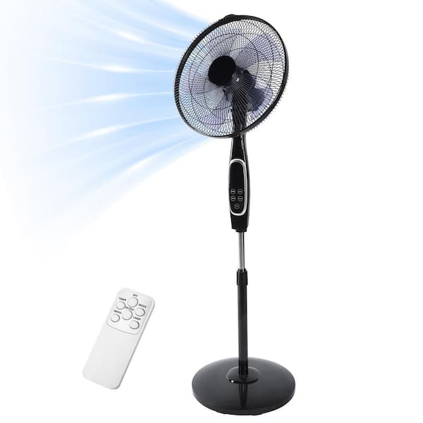 16 in. 3 fan speeds Pedestal Fan in Black with Remote Control, Adjustable Heights, 90 Degree Oscillation, Quiet & Timer