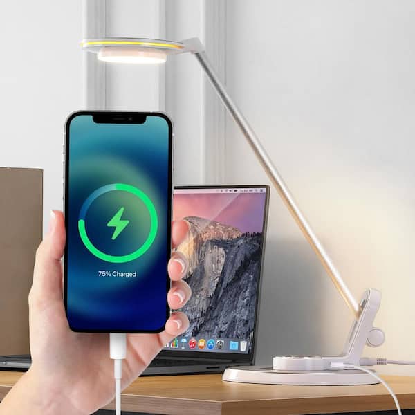 JONATHAN Y Dixon 18.5 in. Sliver Aluminum Contemporary Minimalist Adjustable Dimmable USB Charging LED Task Lamp