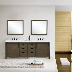 Marsyas 80 in W x 22 in D Rustic Brown Double Bath Vanity, White Quartz Countertop, Faucet Set and 30 in Mirrors