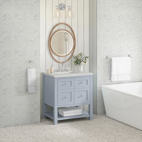 James Martin Vanities Breckenridge 30.0 in. W x 23.5 in. D x 34.25 in. H Single Bath Vanity in Serenity Blue with Quartz Lime Delight Top