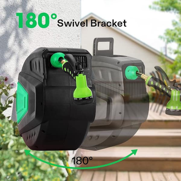Pure Garden 100 ft Retractable Hose with Wall Reel and 9 Nozzle Patterns