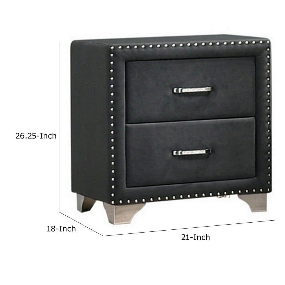 Gray Velvet 2-Drawer Nightstand with Chrome Legs