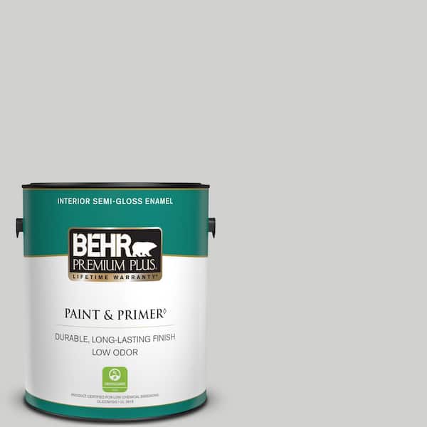 BEHR PREMIUM PLUS 1 gal. #N520-1 White Metal Semi-Gloss Enamel Low Odor Interior Paint & Primer