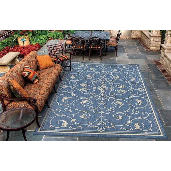 Couristan Recife Veranda Champagne-Blue 7 ft. x 6 in. x 7 ft. 6 in. Round  Indoor/Outdoor Area Rug 15831212076076N - The Home Depot