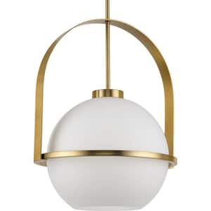 Delayne Collection 21 in. 1-Light Brushed Bronze Pendant Light with Etched Opal Shade Modern for Kitchen