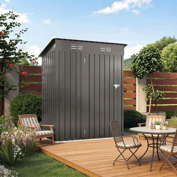 5 ft. W x 3 ft. D Pitched Roof Metal Outdoor Storage Shed Tool Shed with Lockable Door in Gray (15 sq. ft. )