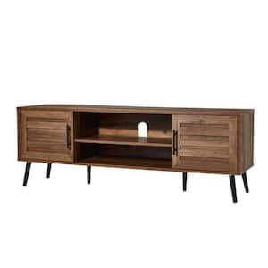 Mid Century Modern 15.5 in. Walnut Entertainment Console for 65 in. or 150 lb. TV with Storage Shelf Fits 40 in.